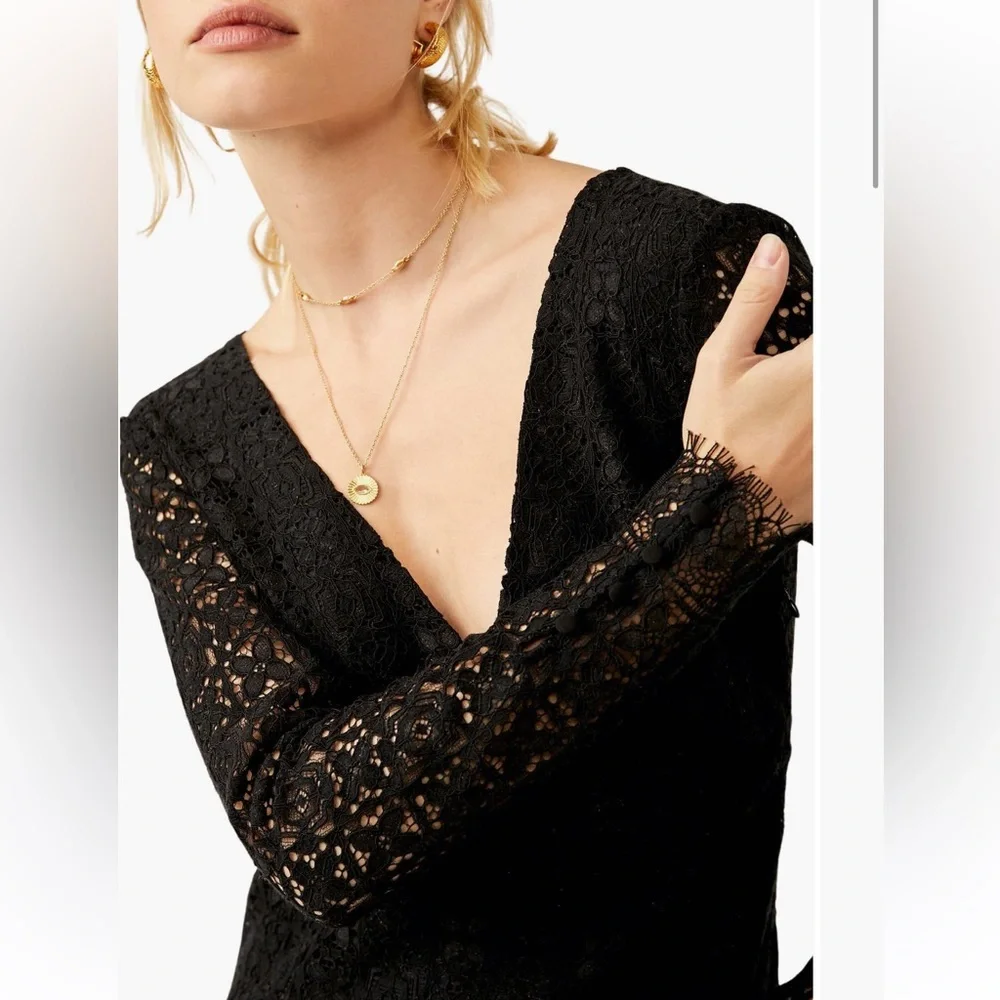 Free People Honey Honey Lace Long Sleeve Black Minidress mini dress Size 8‎ NWT
